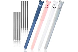RIANCY 0.4mm Erasable Gel Pens,12 Pack Cute Cartoon Animal Rollerball Gel Ink Pens, Black Ink Refillable Pens for Adult Writing Kids Calligraphy Note Taking. (Black Refill)