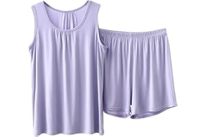 HAOLEI Completo Modale Donna 2 Pezzi Estivi Pantaloncini Completi Eleganti Streetwear Chic Shorts e Top Due Pezzi Casual Senza Maniche Abbigliamento da Casa