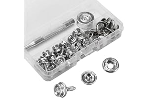 kajkey Lot de 62 ensembles de boutons-pression en toile, boutons métalliques, vis de bâche, vis à bouton-pression en acier inoxydable avec 2 outils de fixation pour bâches, bateaux, meubles