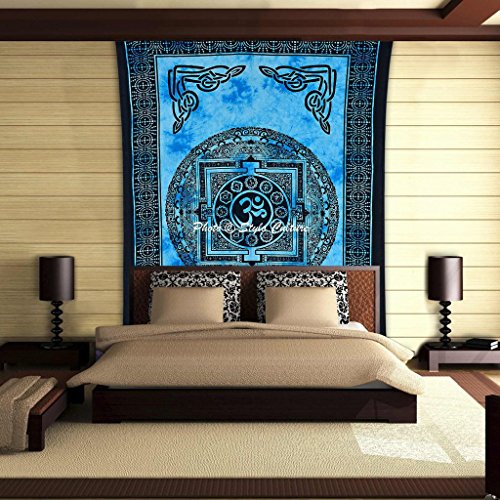 Stylo Kultur Psychedelic OM Mandala Tapisserie Baumwolle Blau Schwarz Twin Gedruckt Meditation Wand hängen