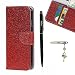 Produktbild Xiaomi Mi 5s Hülle, Xiaomi Mi 5s Schutzhülle, Alfort 3 in 1 Lederhülle Bling Glitter Fashion Design Premium PU Leder Hohe Qualität Tasche Case Cover Kasten Abdeckung Wallet für Xiaomi Mi 5s 5.15" Smartphone Funktion Standfunktion Unterstützte Telefone und Magnetverschluss ( Rot ) + Alfort Schwarz Stylus Pen + Netter Staub Stecker