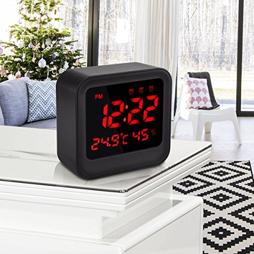 Welltop Digital Wecker mit 3 Sätzen Alarm, Zeit / Temperatur / Luftfeuchtigkeit Anzeige, Großbildschirm Reise Wecker, Schwarz - 5
