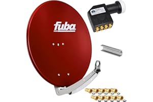 FUBA 78cm für 8 Teilnehmer (Direktanschluss) Digital SAT Anlage DAA780R + Octo LNB schwarz 0,1dB Full HDTV 4K 3D + 16 Vergoldete F-Stecker und F- Montageschlüssel gratis dazu