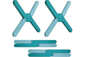 Ben & Bel Stylish X-shaped Foldable Silicone Trivets Set of 2, Non-Slip Worktop Protector Heat Resistant for Hot Pans/Dishes/Plates/Pots, Ideal for Camping/Caravan, Blue+Blue