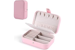 SONFEDO Joyero, pequeño joyero de viaje para mujer Organizador de joyas para anillos, pendientes, collares, pulseras, 16,5 x 11,5 x 5,5 cm (Rosa)