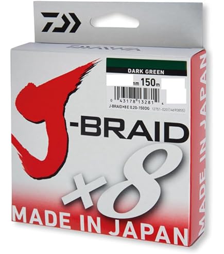 Daiwa J-Braid 8 – Fil De Pêche Tressé 8 Brins 300m, Vert Foncé, Résistance 36kg – Qualité Pro à Prix Doux