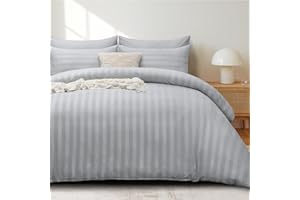 Tifschlaf Double Duvet Set - Satin Stripes Bedding Double Bed Set with 2 Pillowcases, Ultrasoft Reversible Duvet Cover with Zipper Closure, Grey (200x200)