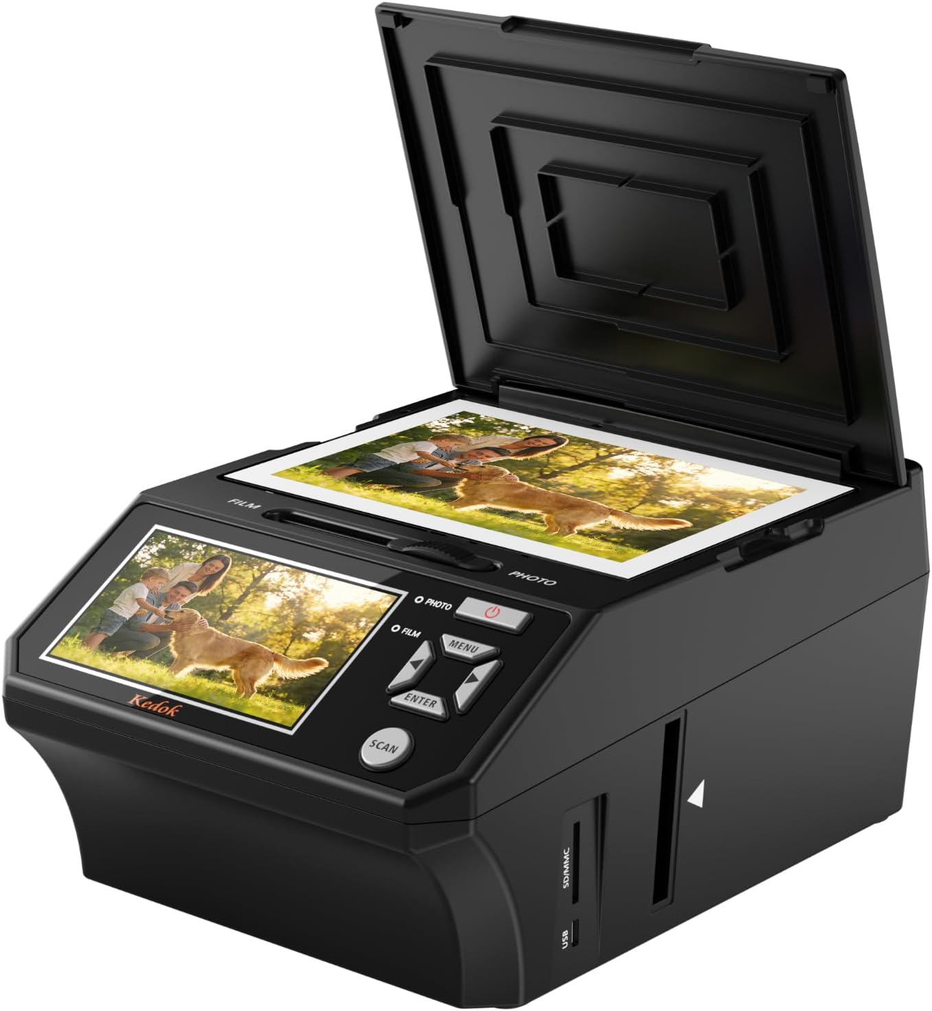 Photo & Slide Scanner, 4-in-1 Film Negative Scanner with 5“ LCD Screen, Converts 135/110 Negatives, Slides, Photos & Business Cards to 22MP Digital Images, Includes 8GB SD Card