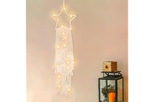 NIUMOWANG Makramee-Traumfänger, gewebter Wandteppich aus Makramee mit LED-Licht, böhmischer Stoff, Stern und Mond, Traumfänger, für Hochzeitsfeiern, Kinderzimmer, Café (B)