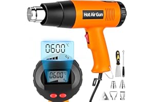 Tixexo Pistola de Aire Caliente 2000W, Pistola de Calor Temperatura Variable de 60℃ a 600℃, 2 Velocidades de Aire Calentamiento Rápido, Protección Contra Sobrecarga, Pistola Calor con 7 Accesorios