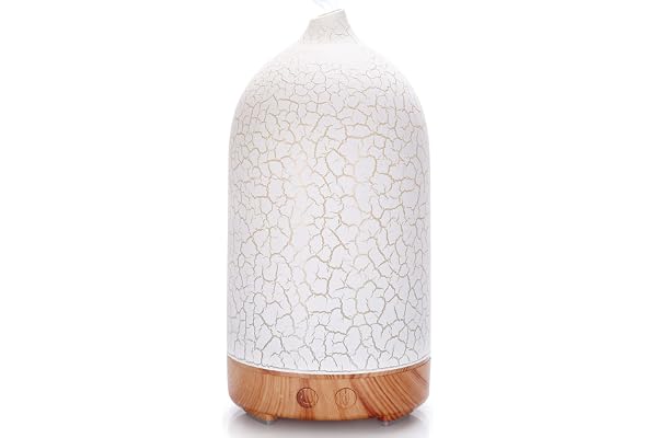 Hianjoo Diffuseurs d'Huiles Essentielles Electrique 200ML, Humidificateur Diffuseur avec 7 Couleurs Lumières LED, Arrêt Automatique pour Bureau Maison Chambre Salon- Brun Clair