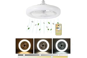 Alovez Ventilateur Plafond, LED Ventilateur Dimmable Plafonnier avec 30W E27 Lampe Intégrée, 3 Couleur Claire, 3 Vitesses, Minuterie, pour Chambre à Coucher, Dortoir, Bureau (Blanc)