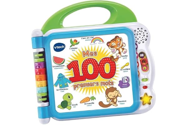 VTech - Mon Imagier Bilingue, Imagier Parlant Mes 100 Premiers Mots, Livre Sonore, 12 Pages Illustrées et Interactives, Jouet Éducatif, Cadeau Enfant Dès 18 Mois - Contenu en Français et Anglais