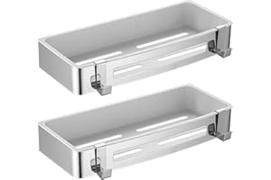 DUFU Mensola da Doccia Organizzatore per Nessuna Foratura Autoadesivo Montato Mensola da Parete per Bagno Doccia Organizzatore con 2 Ganci SUS304 e ABS Cesto Anti Ruggine 2 Pezzi Argento