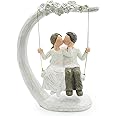 Aoneky Wedding Anniversary Present for Couple - Sweet Love Couple Kissing Sculpture - Engagement Figurine for Her Him - Novelty Ornament for Home Office Decorations (White Swing)