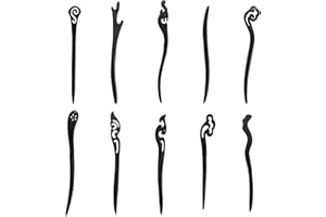 EABDICE 10 sztuk patyczków do włosów w stylu retro, drewniane pałeczki do włosów, ręcznie wykonane rzeźbione szpilki do włosów, do stylizacji długich włosów dla kobiet