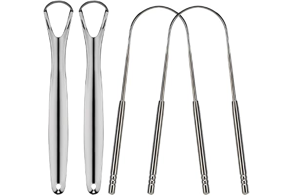 SAVITA 4pcs Gratte Langue Acier Inoxydable de Qualité Médicale éliminer la Mauvaise Haleine Brosse à Langue Nettoyant Avec Poignée non Synthétique