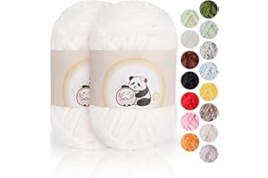 Aeelike 200g de Laine Chenille Chaude pour Crochet, Fil Chenille Blanc Epais Moelleux pour Tricoter à la Main, Pelote Chenille Douce en Peluche pour Sacs, Couvertures, Projets de Tricot