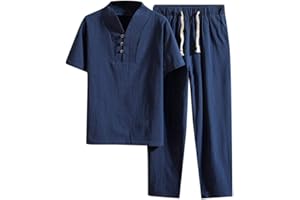 GENERIC Tuta sportiva da uomo, in cotone e lino, per il tempo libero, estiva, 2 pezzi, per lo sport, camicia e pantaloni in tessuto, tuta da corsa, uomo, primavera, estate, tuta da uomo