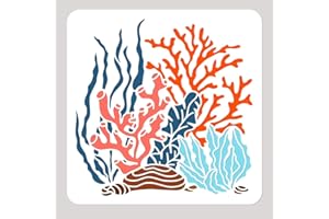 NBEADS Coral Seaweed Painting Stencils, Reusable Craft Stencils 30 x 30 cm Hollow Out Drawing Painting Template for Painting on Wood, Fabric, Paper, Walls, Canvas Furniture