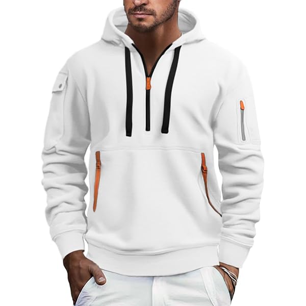 Felpa Con Cappuccio Mezza Zip Da Uomo – Pile Termico Pesante, Giacca Da Lavoro Tattica, Sportiva, Con Tasche, Colore Nero