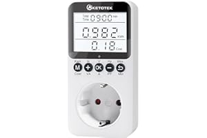 KETOTEK Misuratore Consumo Elettrico, Misuratore di potenza Contatore del Consumo di Corrente 16A con Schermo LCD Retroilluminato, Wattmetro con Protezione da Sovraccarico 3680W