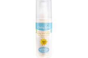 Childs Farm Kids and Baby Sun Lotion Spray SPF 50plus Water Resistant UVA and UVB Very High Protection Suitable for Dry, Sensitive and Eczema-prone Skin 100ml
