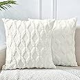 Set of 2 Soft Plush Short Wool Velvet Decorative Throw Pillow Covers 26x26 inch Beige Square Luxury Style Cushion Case European Pillow Shell for Sofa Bedroom