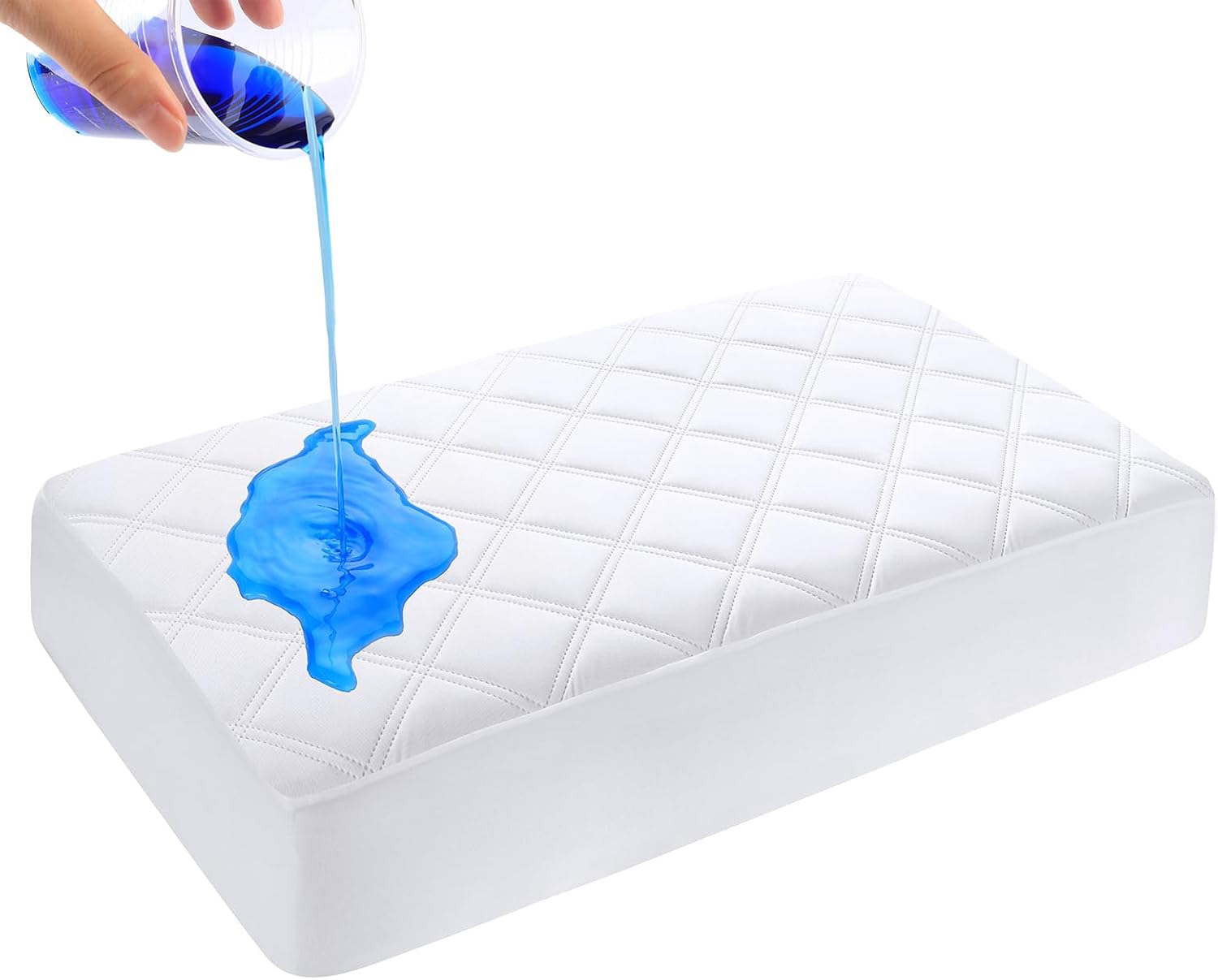 Yoofoss Travel Cot Mattress Protector Waterproof 65 x 95 cm Fitted Breathable & Comfortable Quilted Toddler Mattress Protector White