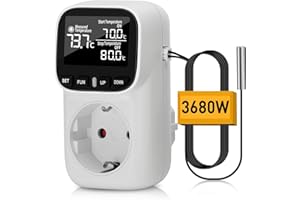 HEEMOL Tomas de Controlador de Temperatura termostato de 230V con Toma de Sensor y Control de Temperatura de sonda para Invernadero, Acuario, congelador