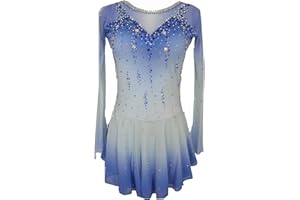 LIUHUO Robe de Patinage Artistique Bleue élégante pour Filles et Femmes – Robe de compétition de Danse sur Glace – Vêtements de Patinage