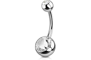 OUFER Solid Titanium Belly Bars 14G Navel Rings Grade 23 Titanium Ball Double Clear Gem 1.6mm