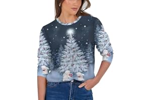 YINNORE Womens Crewneck Pullover Comfy Long Sleeve Top Shirts Floral Christmas Design Tunic Loose Fit Blouse Sweatshirts