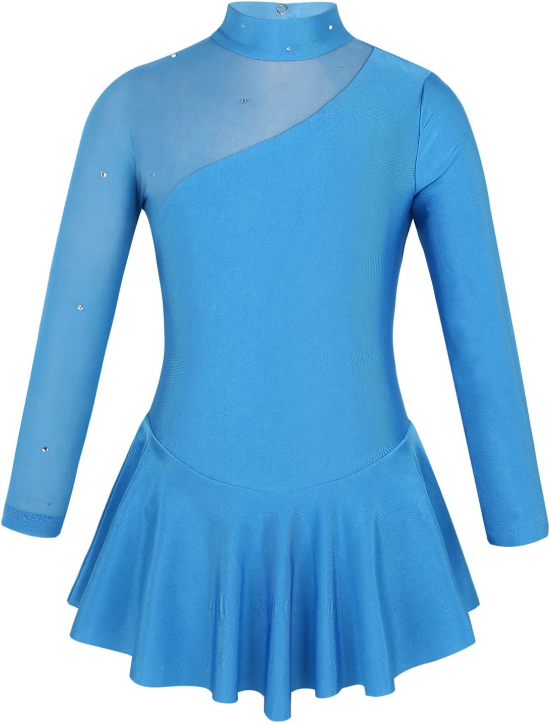 MSemis Vestido Patinaje de Manga Larga para Niña Leotardos de Danza Maillot con Falda Gimnasia Rítmica con Pedrería Brillante Disfraz de Bailarina 4-16 Años
