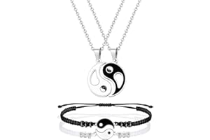 LOLIAS 6 Pezzi Collana Yin Yang Bracciali Anelli Set Coppia Collana Bracciale Anelli per Lui e Lei Collana Yin Yang Abbinata Fidanzato Fidanzata Amicizia Gioielli Regalo