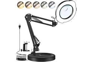 Dibaful Lupe mit Licht und Ständer 10 und 15 Fach Lupenleuchte mit Klemme | Leselupe Standlupe Lupenlampe mit 5 Farben und Stufenlos | LED Schreibtischlampe für Reparatur Arbeit und zum Lernen
