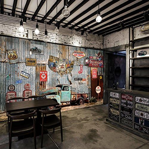 yxhflo Kids Wall Stickers Retro Rust City Kids Wall Stickers Large City Kids Wall Stickers Cafe Bar Restaurant, Snack Bar, [The Stitching- Faux Leather Texture Wallpaper/Sq.