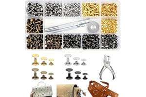Yiarsky Leather Rivet Set, 180 Sets Metal Rivets Double Cap with Rivet Pliers Hollow Rivets 12mm 8mm 6mm Leather Rivets for Garments with 3 Tools for DIY Crafts, Bags, Shoes, Belts, Hats etc. 4 Colors