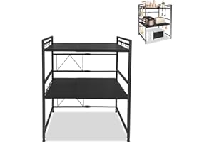 ‎FROADP Froadp 3 Stufiges Mikrowellen Regal Erweiterbares Mikrowellenständer mit 8 Haken Metall Mikrowellenhalter Küchenregal Aufbewahrungsständer für Küche