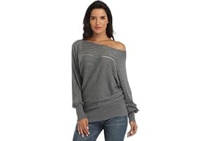 Dilgul Maglione Donna Maglioni Invernali Blusa Batwing Lunghe Maniche Fuori Spalla Maglie Semi Trasparente Elegante Felpa Bluse