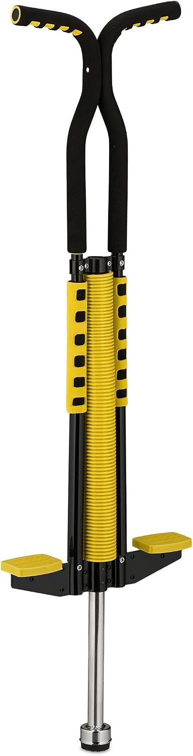 Relaxdays Pogo Stick, Palo Saltarín Infantil, Saltador hasta 60 kg, Acolchado, Exterior, Antideslizante, Acero, Amarillo