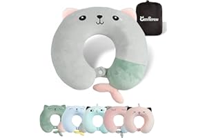 ‎GENTLEPAW Gentlepaw Nackenhörnchen, Nackenkissen Kinder für Reise in Flugzeug, Auto, Zug, Memory Foam Reisekissen Erwachsene, U-förmiges Kissen mit niedlichem Tiermotiv, Kopfkissen Abnehmbarer Bezug (Grau)