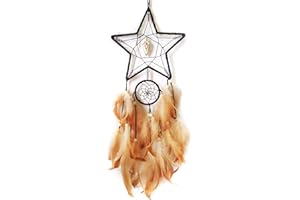 Donko Star Dream Catcher Brown Feather Dream Catchers for Girls Dream Catchers for Bedroom Adult Kids Boys Wall Hanging Decor Ornament Craft Gifts