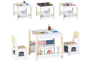 ‎LIFEZEAL LIFEZEAL Kindertisch mit 2 Stühlen, 3 in 1 Maltisch & Aktivitätstisch & Tafeltisch mit Kinderstuhl, Multifunktionale Kindersitzgruppe Sitzgruppe Holz mit Stauraum (Holzfarben)