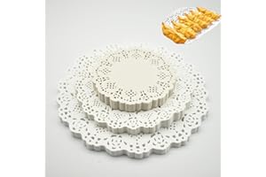 LEEWYOU 450 Pcs Rund Lace Paper Deckchen,Papier Spitzendeckchen,Untersetzer Deckchen Kuchen,Doilies Papier Spitzendeckchen für Papierdeckchen,Runde Papier Tischsets Deckchen,Kuchenmatte Papier 4,5" 6,5" 8,5"
