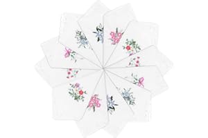 Aysatogc 12 Stück Stofftaschentücher Damen 28x28 cm Vintage Bestickte Taschentücher Stoff Florale Taschentücher für Hochzeitsfeier und Alltagsgebrauch Geschenk zum Weihnachten, Weiß