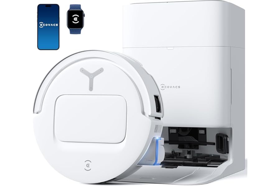 ECOVACS DEEBOT T80 OMNI Robot Vacuum Cleaner, 18,000 Pa, OZMO Roller Brush, ZeroTangle 3.0, Mop Wash with Hot Water at 40-75°C, Hot Air Dry, White