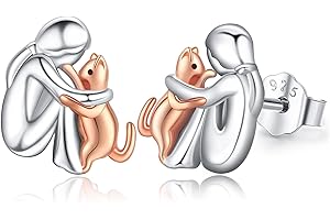 CHENGHONG Pendientes de aro de plata 925 con diseño de perro, de oro rosa, para perros, gatos, mascotas, cachorros, regalos para niños y amantes de los perros