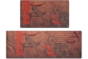 ‎RECYCO RECYCO Küchenläufer Küchenmatte 2 Stück 44x76cm+44x120cm PVC 8mm Dick rutschfest Wasserdicht Pflegeleicht, Anti-Müdigkeit Küchenteppich (Chili Rot Still)