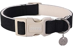 DOGWONG Hundehalsbänder schwarz, Hanf Hundehalsbänder schwarz hundehalsband, Natürliche Weich Langlebig Halsband Hund Bequeme verstellbares Hundehalsband für kleine mittelgroße Hunde